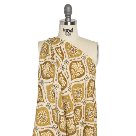 Sustainable Viscose Crepe Print - Golden Olive and Beige Floral Ogees - Mood Exclusive Salem Surroundings