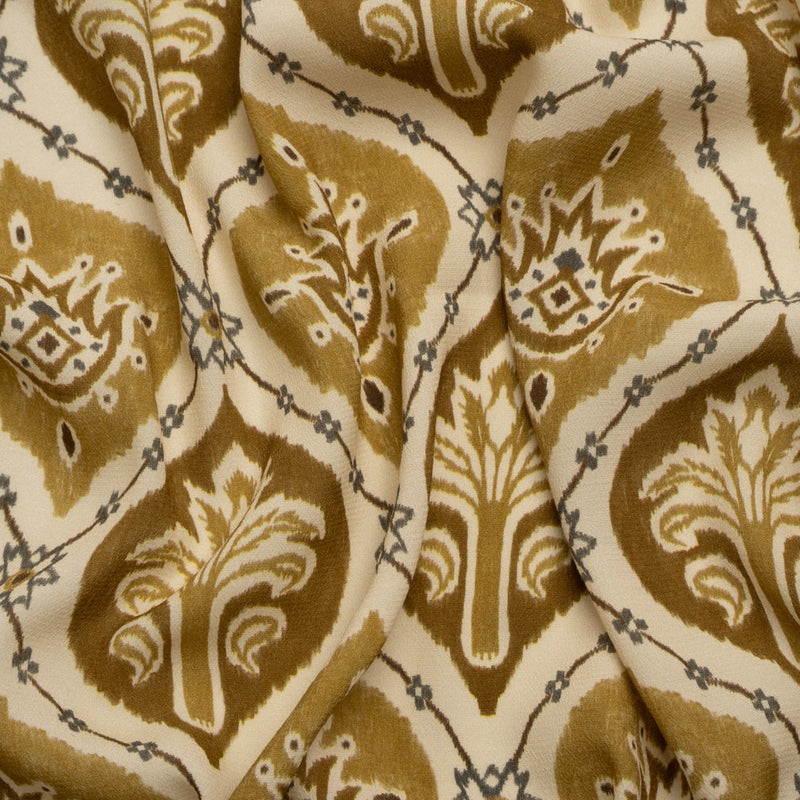 Sustainable Viscose Crepe Print - Golden Olive and Beige Floral Ogees - Mood Exclusive Salem Surroundings