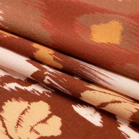 Sustainable Viscose Crepe Print - Cream, Red and Yellow Ikat Diamonds - Mood Exclusive Pressed Peonies