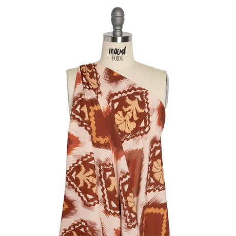 Sustainable Viscose Crepe Print - Cream, Red and Yellow Ikat Diamonds - Mood Exclusive Pressed Peonies