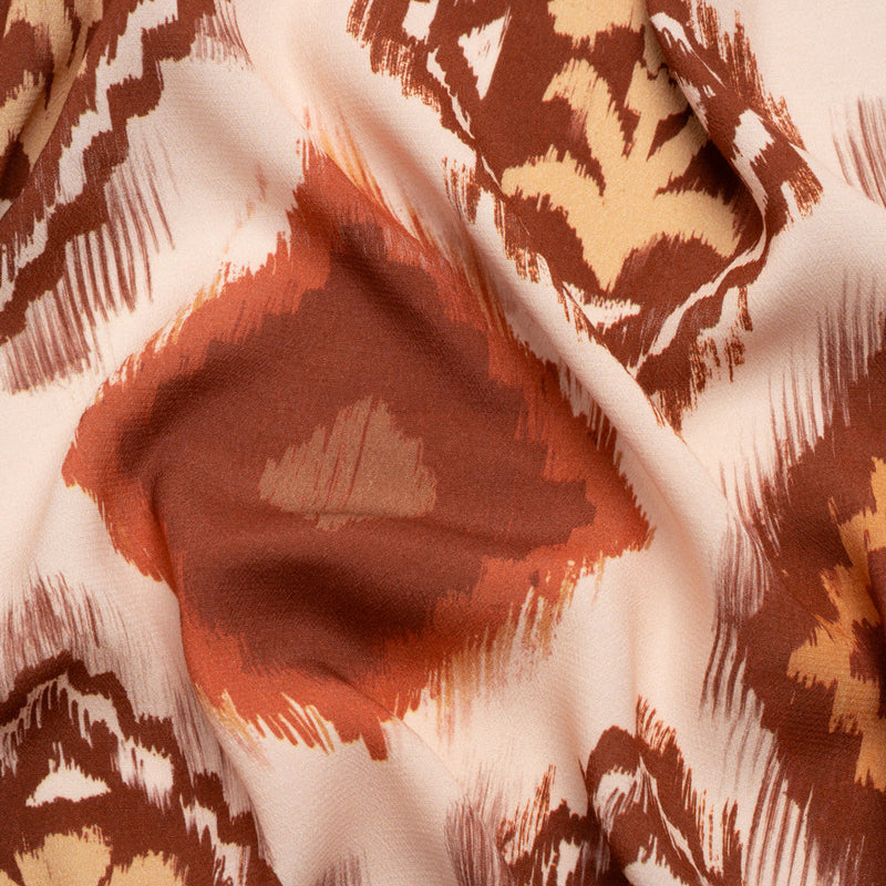 Sustainable Viscose Crepe Print - Cream, Red and Yellow Ikat Diamonds - Mood Exclusive Pressed Peonies