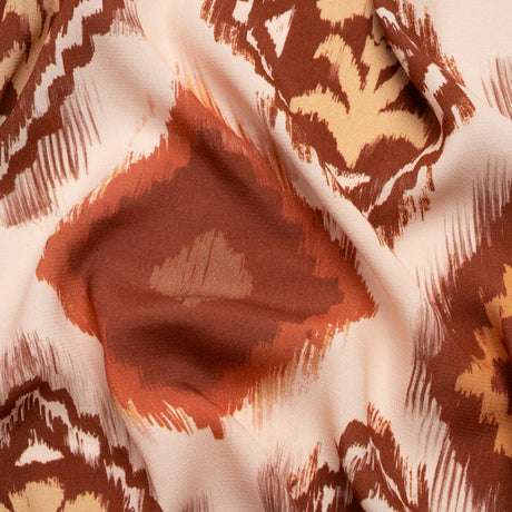 Sustainable Viscose Crepe Print - Cream, Red and Yellow Ikat Diamonds - Mood Exclusive Pressed Peonies