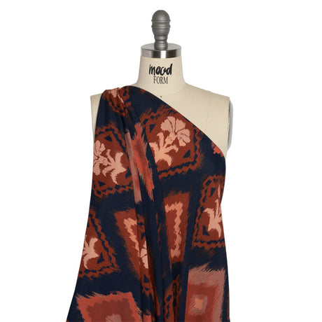 Sustainable Viscose Crepe Print - Navy, Red and Yellow Ikat Diamonds - Mood Exclusive Pressed Peonies