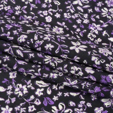 Sustainable Viscose Woven Print - Purple and Black Floral - Mood Exclusive Wicked Wildflowers