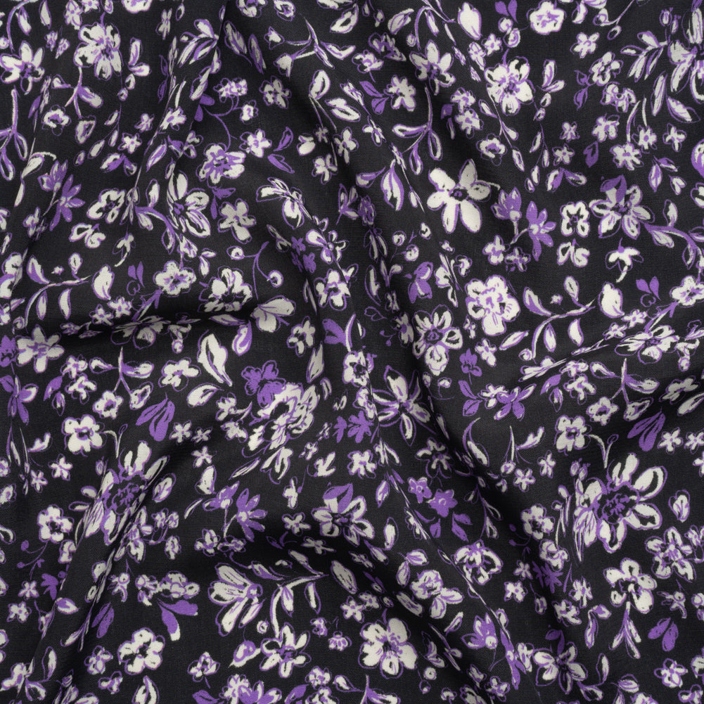 Sustainable Viscose Woven Print - Purple and Black Floral - Mood Exclusive Wicked Wildflowers
