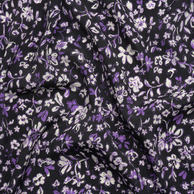 Sustainable Viscose Woven Print - Purple and Black Floral - Mood Exclusive Wicked Wildflowers