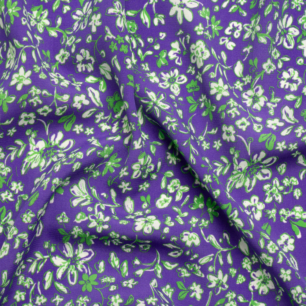 Sustainable Viscose Woven Print - Green and Purple Floral - Mood Exclusive Wicked Wildflowers