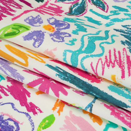 Stretch Cotton Canvas Print - White and Rainbow Crayon Flowers - Mood Exclusive Inner Child