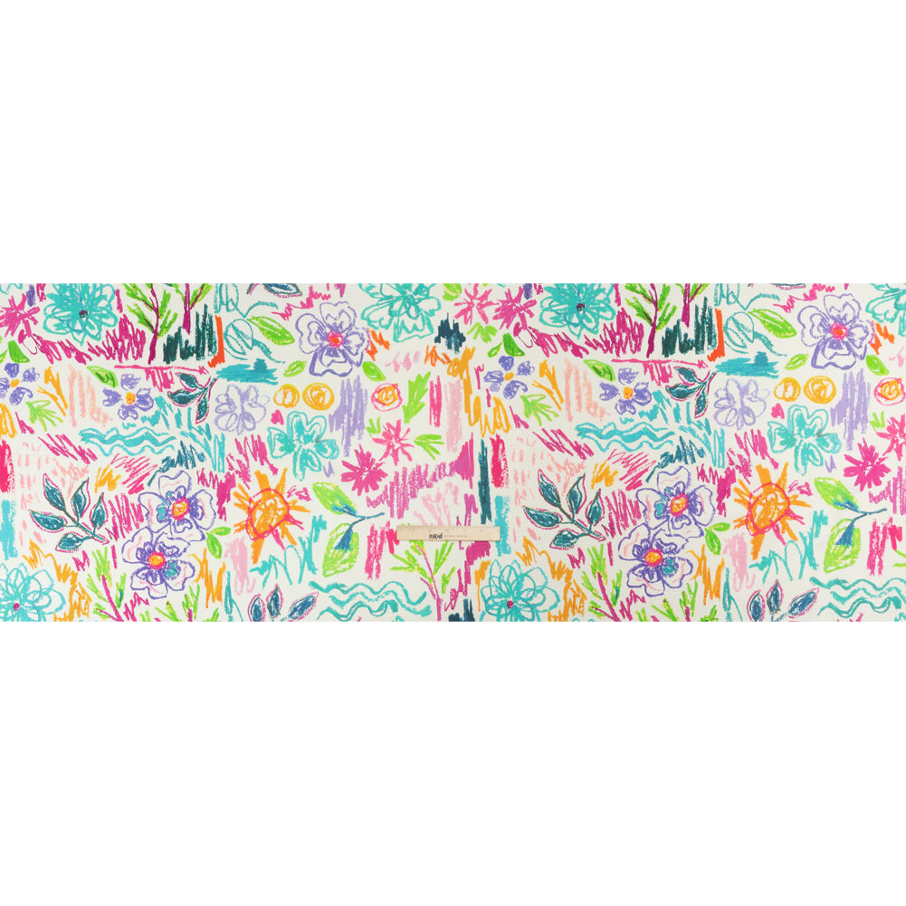 Stretch Cotton Canvas Print - White and Rainbow Crayon Flowers - Mood Exclusive Inner Child