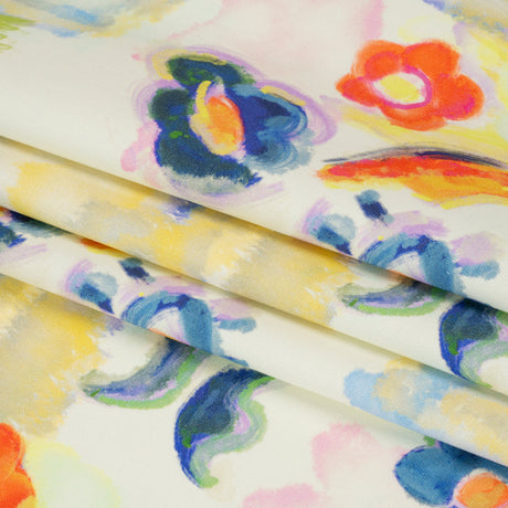 Stretch Cotton Canvas Print - White and Yellow Painterly Floral - Mood Exclusive Step One