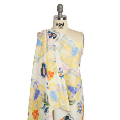 Stretch Cotton Canvas Print - White and Yellow Painterly Floral - Mood Exclusive Step One