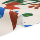 Stretch Cotton Canvas Print - White, Blue and Green Painterly Floral - Mood Exclusive Fingerpainted Flowers