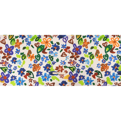 Stretch Cotton Canvas Print - White, Blue and Green Painterly Floral - Mood Exclusive Fingerpainted Flowers