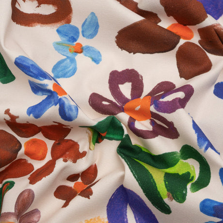 Stretch Cotton Canvas Print - White, Blue and Green Painterly Floral - Mood Exclusive Fingerpainted Flowers