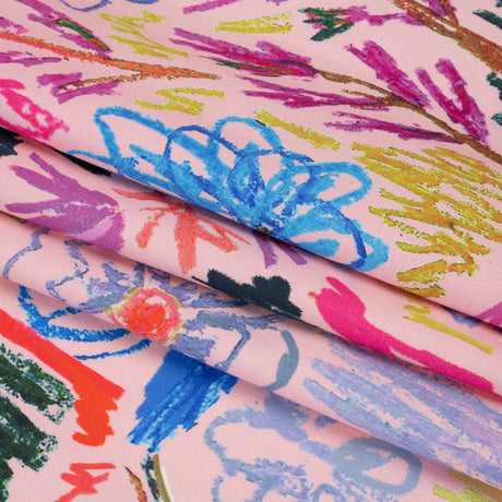 Stretch Cotton Canvas Print - Pink and Rainbow Crayon Flowers - Mood Exclusive Inner Child