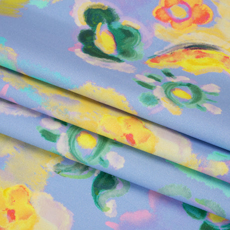 Stretch Cotton Canvas Print - Blue and Yellow Painterly Floral - Mood Exclusive Step One