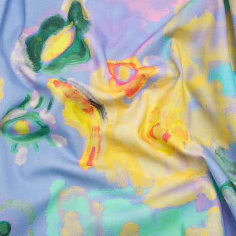 Stretch Cotton Canvas Print - Blue and Yellow Painterly Floral - Mood Exclusive Step One