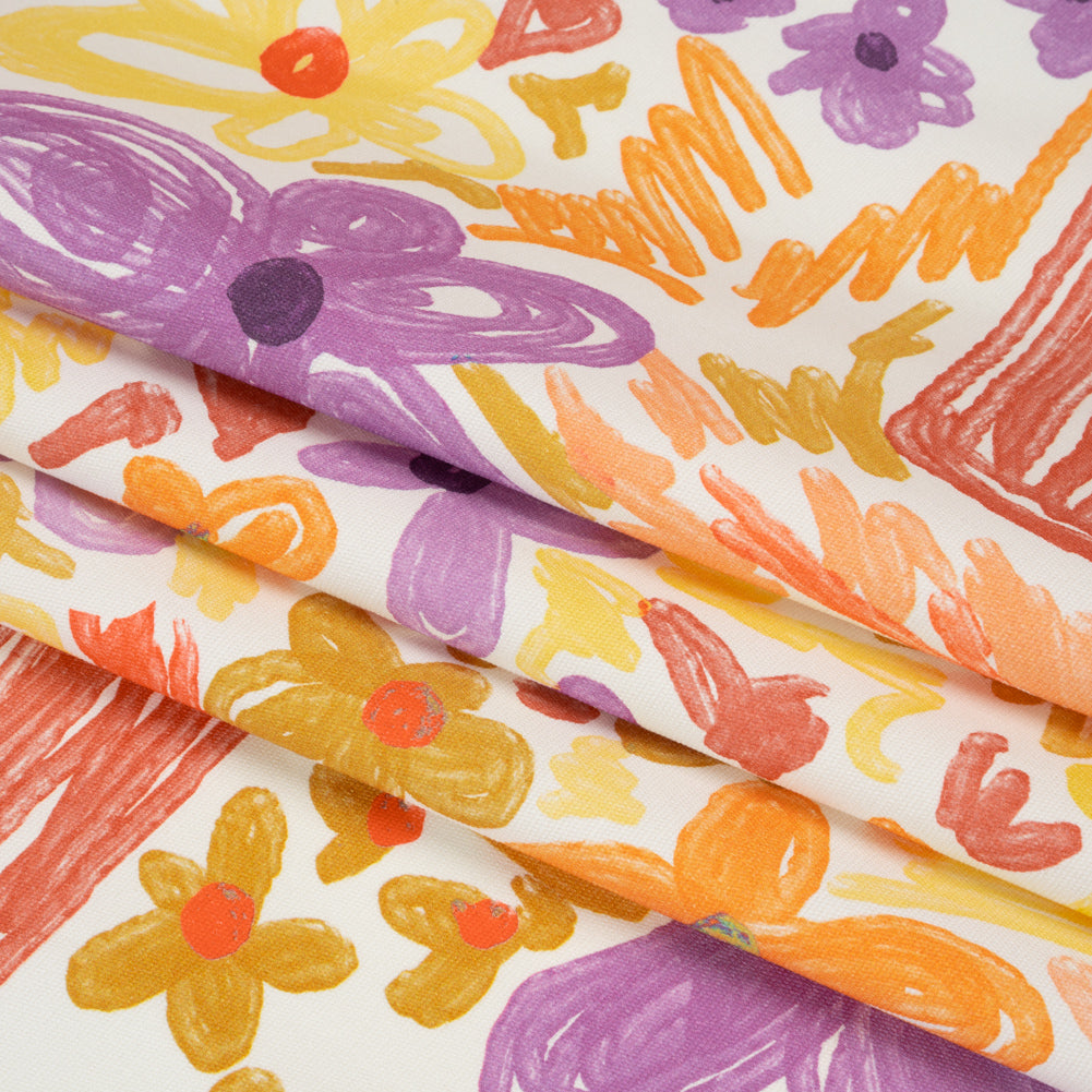 Stretch Cotton Canvas Print - Purple, Orange and Yellow Floral - Mood Exclusive Downright Dandy