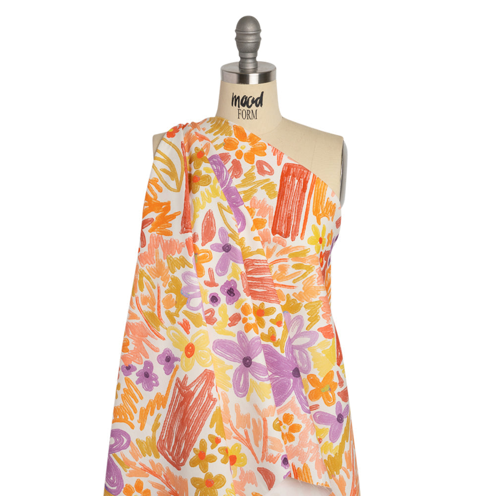 Stretch Cotton Canvas Print - Purple, Orange and Yellow Floral - Mood Exclusive Downright Dandy