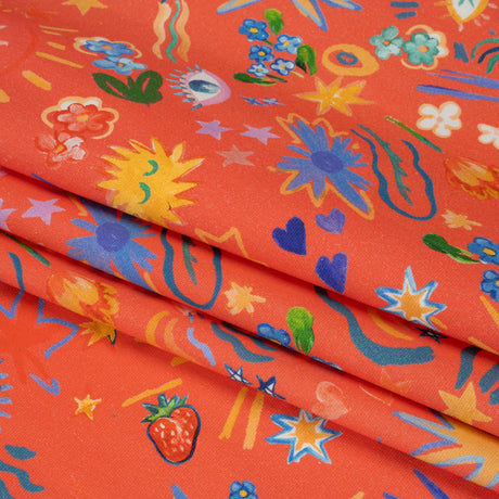 Stretch Cotton Canvas Print - Coral, Yellow and Blue Little Doodles - Mood Exclusive Skybrite Sights
