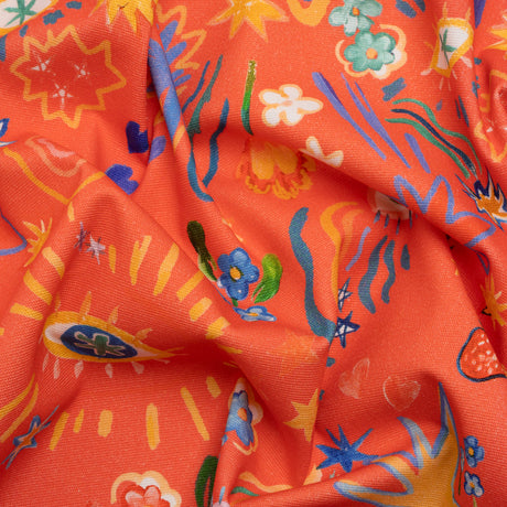 Stretch Cotton Canvas Print - Coral, Yellow and Blue Little Doodles - Mood Exclusive Skybrite Sights