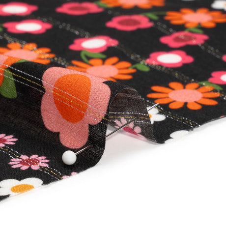 Mood Exclusive Black Infinitely Floral Metallic Pinstriped Viscose Dobby