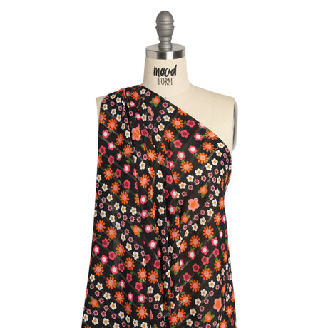 Mood Exclusive Black Infinitely Floral Metallic Pinstriped Viscose Dobby
