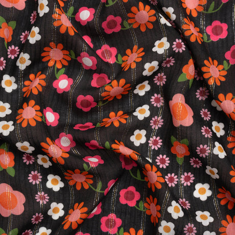 Mood Exclusive Black Infinitely Floral Metallic Pinstriped Viscose Dobby