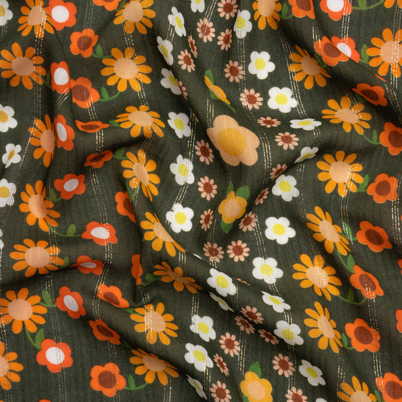 Mood Exclusive Green Infinitely Floral Metallic Pinstriped Viscose Dobby