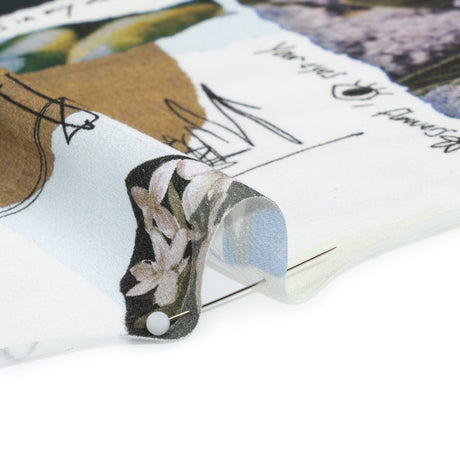 Sustainable Viscose Crepe Print - Beige and Dusty Blue Scrapbook Patchwork - Mood Exclusive Poetics of Love