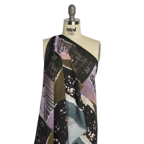 Sustainable Viscose Crepe Print - Dark Gray and Lavender Torn Photos Collage - Mood Exclusive What About Always