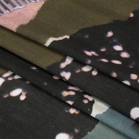 Sustainable Viscose Crepe Print - Dark Gray and Lavender Torn Photos Collage - Mood Exclusive What About Always