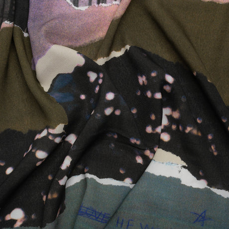 Sustainable Viscose Crepe Print - Dark Gray and Lavender Torn Photos Collage - Mood Exclusive What About Always