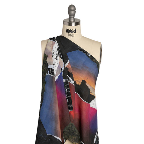 Sustainable Viscose Crepe Print - Black, Red and Blue Scraps Collage - Mood Exclusive Thy Eternal Summer