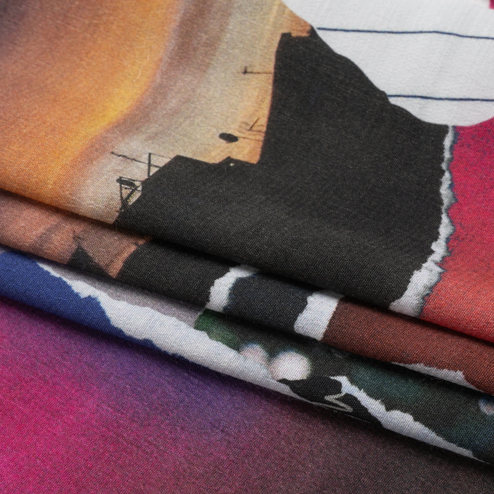 Sustainable Viscose Crepe Print - Black, Red and Blue Scraps Collage - Mood Exclusive Thy Eternal Summer