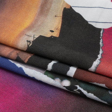Sustainable Viscose Crepe Print - Black, Red and Blue Scraps Collage - Mood Exclusive Thy Eternal Summer