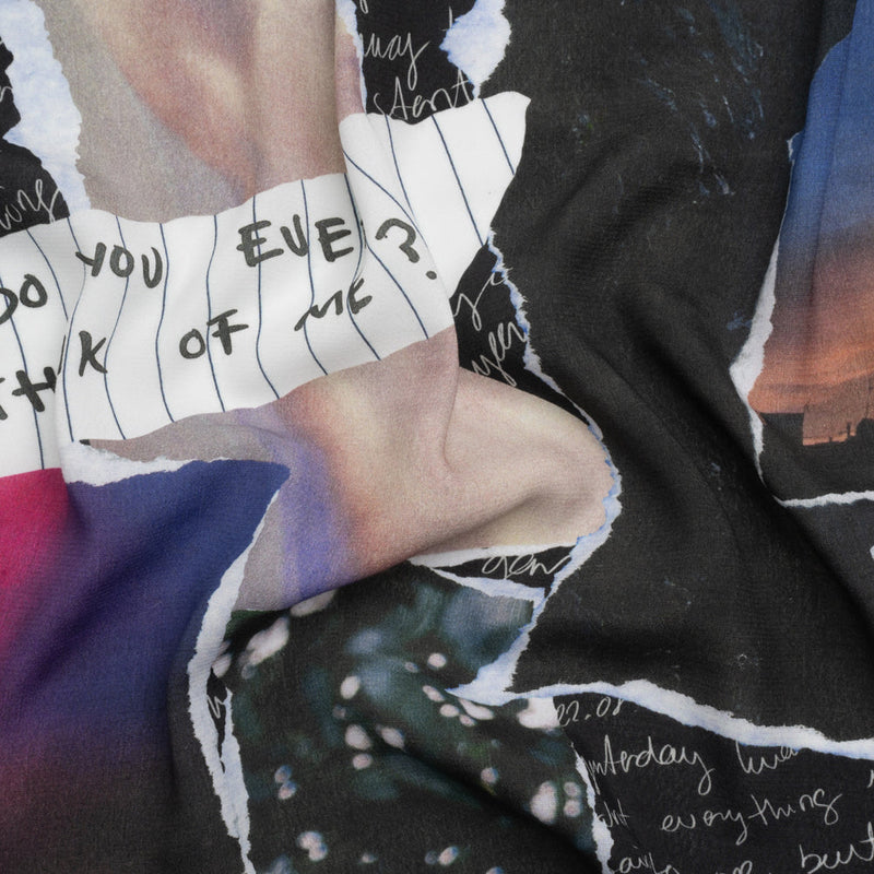 Sustainable Viscose Crepe Print - Black, Red and Blue Scraps Collage - Mood Exclusive Thy Eternal Summer