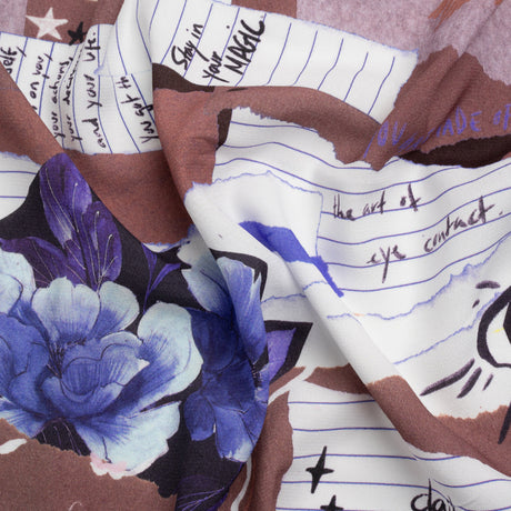Sustainable Viscose Crepe Print - Mauve and Blue Note Patchwork - Mood Exclusive Scraps of Self