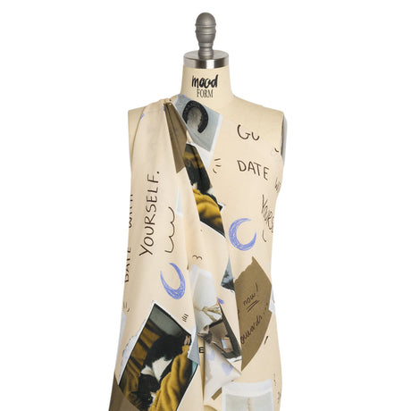 Sustainable Viscose Crepe Print - Beige Scrapbook Notes - Mood Exclusive Always Forward