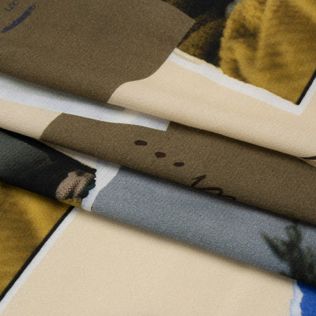 Sustainable Viscose Crepe Print - Beige Scrapbook Notes - Mood Exclusive Always Forward