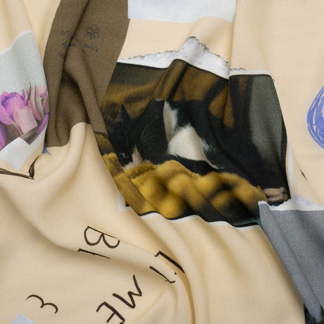 Sustainable Viscose Crepe Print - Beige Scrapbook Notes - Mood Exclusive Always Forward