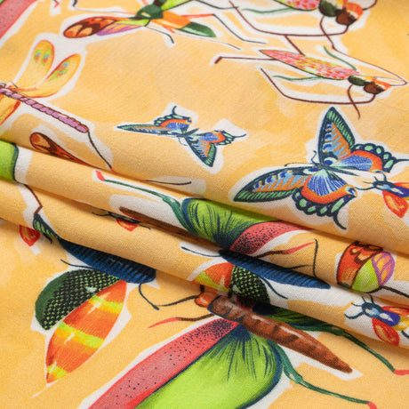 Sustainable Viscose Woven Print - Yellow and Rainbow Insects - Mood Exclusive Picnic Guests
