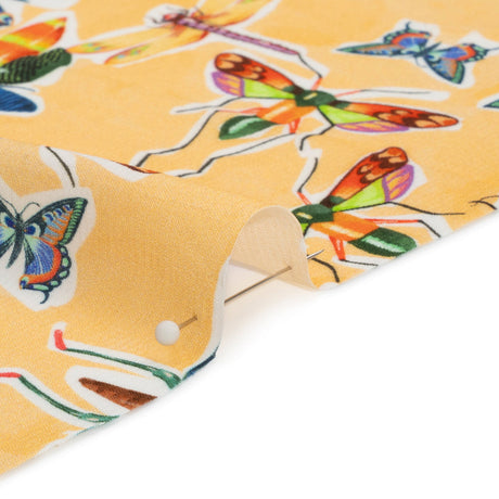 Sustainable Viscose Woven Print - Yellow and Rainbow Insects - Mood Exclusive Picnic Guests