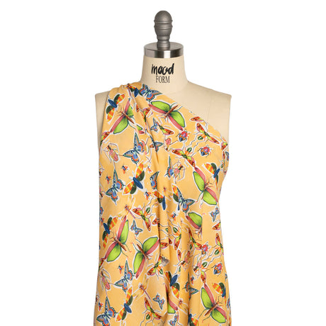 Sustainable Viscose Woven Print - Yellow and Rainbow Insects - Mood Exclusive Picnic Guests
