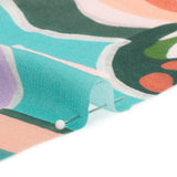Sustainable Viscose Woven Print - Pink, Green and Blue Mushrooms and Abstract - Mood Exclusive Mid Mod Mushroom