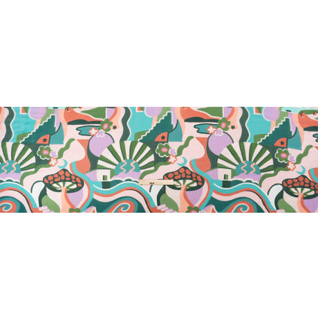 Sustainable Viscose Woven Print - Pink, Green and Blue Mushrooms and Abstract - Mood Exclusive Mid Mod Mushroom