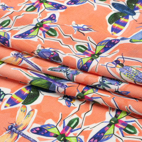 Sustainable Viscose Woven Print - Orange and Rainbow Insects - Mood Exclusive Picnic Guests