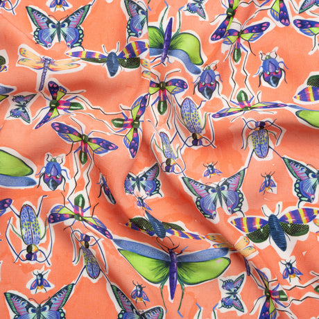 Sustainable Viscose Woven Print - Orange and Rainbow Insects - Mood Exclusive Picnic Guests