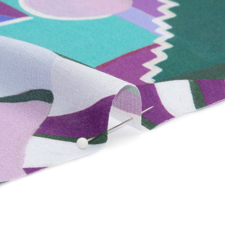 Sustainable Viscose Woven Print - Purple, Teal and Blue Mushrooms and Abstract - Mood Exclusive Mid Mod Mushroom