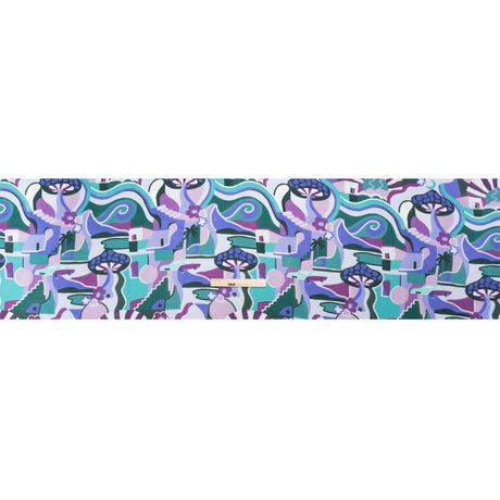Sustainable Viscose Woven Print - Purple, Teal and Blue Mushrooms and Abstract - Mood Exclusive Mid Mod Mushroom